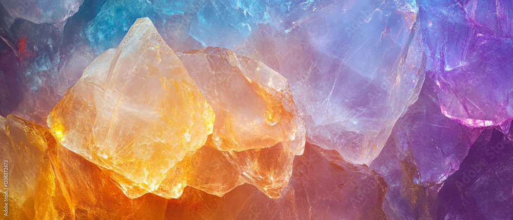 Poster intriguing quartz with phantom inclusions showcases vibrant colors and ghostly patterns