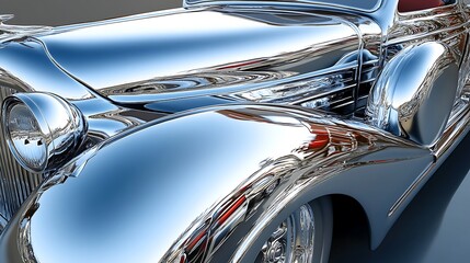 Close-up of a shiny vintage car showcasing chrome detailing.