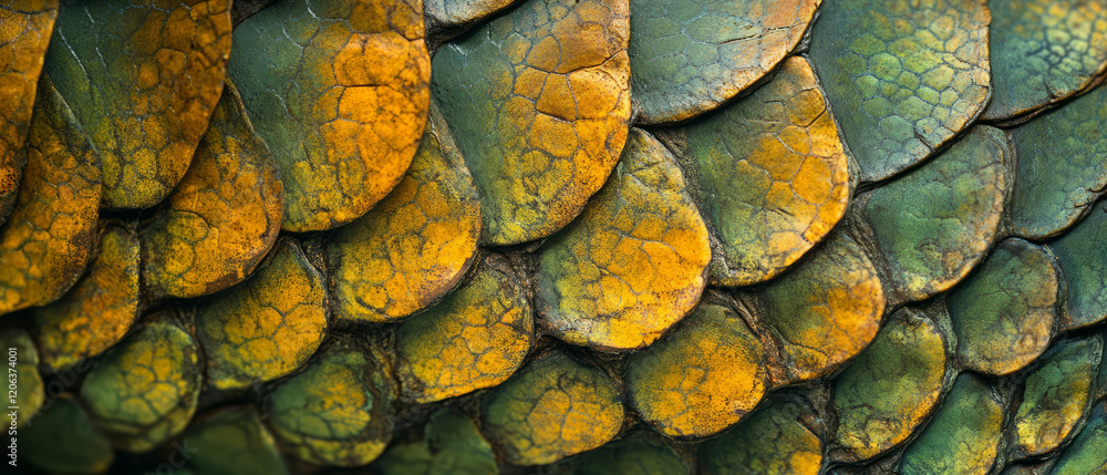 Poster exploring the intricate texture and patterns of reptile skin under natural light