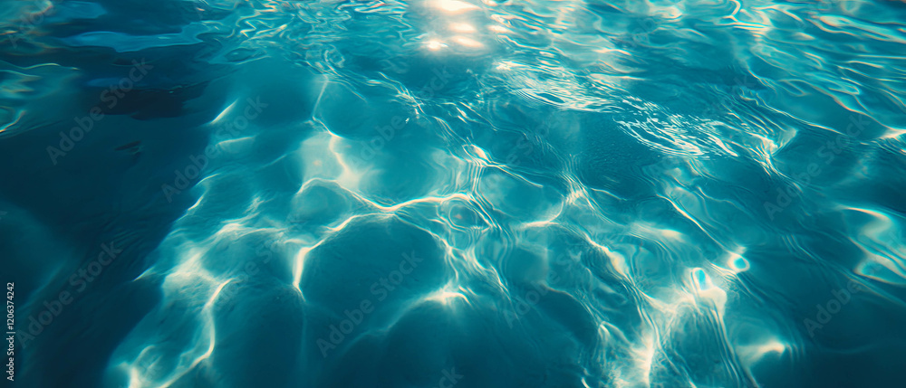 Poster rippling water texture illuminated by sunlight with gentle wave patterns