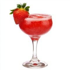 A fruity strawberry daiquiri with strawberry garnish, presented against an isolated white background, fauvism art style