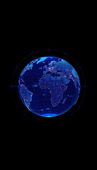Fototapeta premium Dark blue high tech planet earth hologram. Global communication technology and telecommunication network, silhouette, with white tones