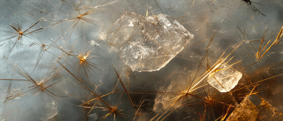 Rutilated quartz featuring golden needle-like inclusions and unique textures