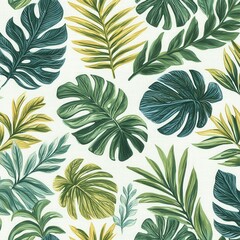 Vibrant tropical leaves pattern nature digital artwork green environment aesthetic viewpoint nature's beauty