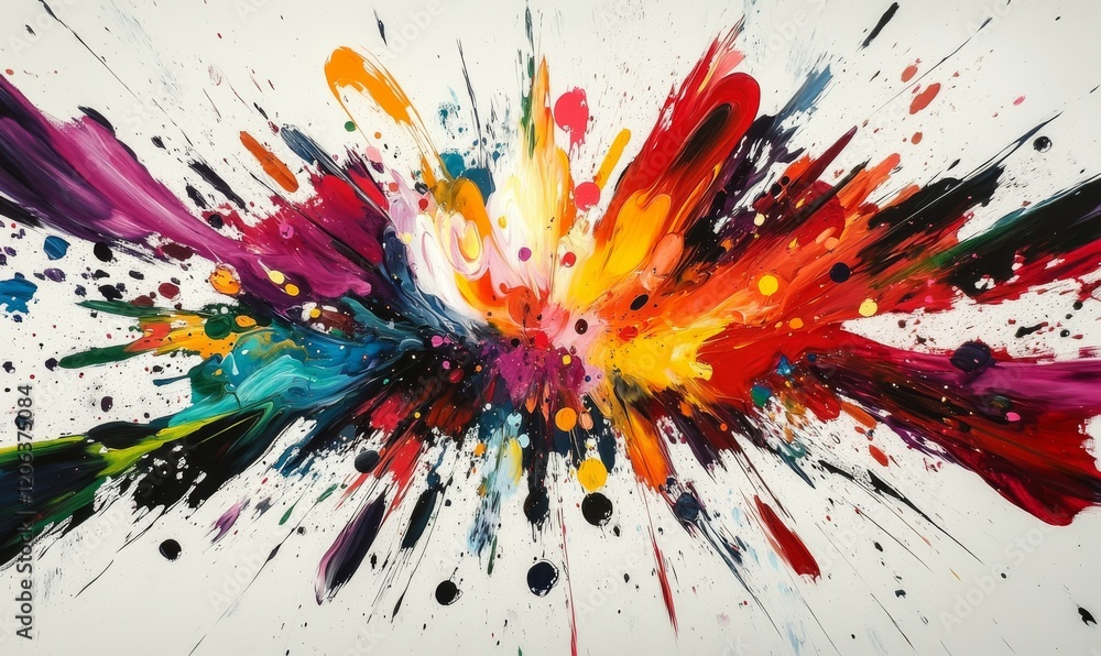 Poster explosive and colorful paint splatter art with dynamic abstract patterns