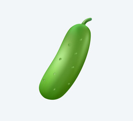 Fresh cucumber 3D illustration, green vegetarian product. Whole cucumber organic vegetables vegetarian food. Vector illustration 3D isolated on white background