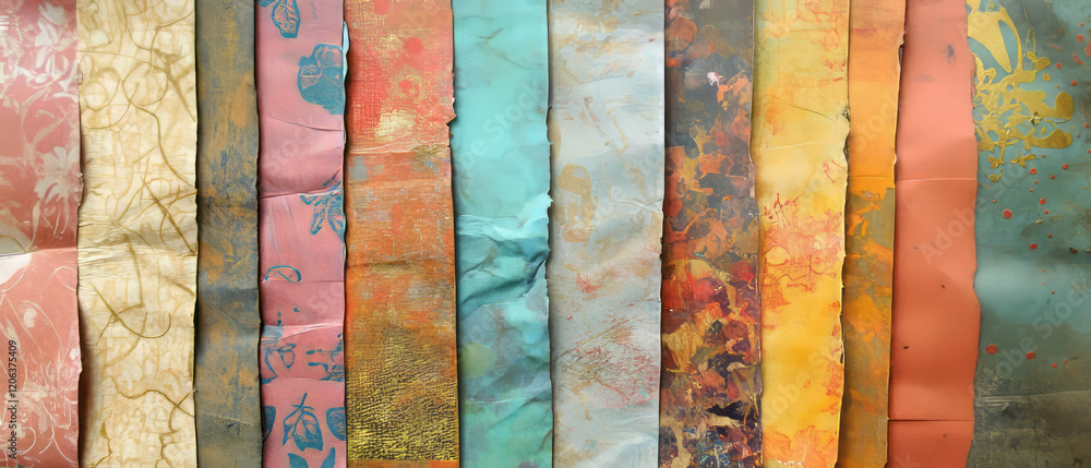 Poster diverse textures and patterns of scrapbook paper showcasing depth and artistic design