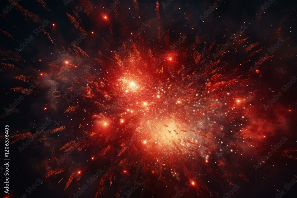 Poster supernova exploding in the universe, creating a colorful nebula with bright lights and red and orang