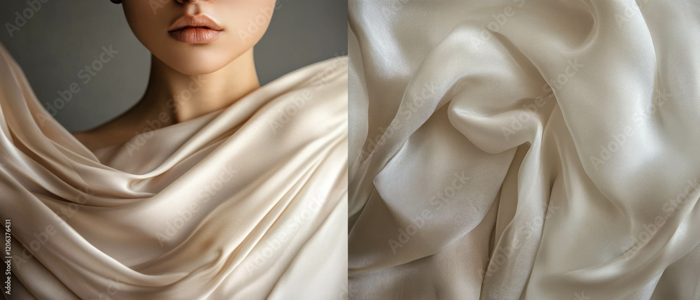 Poster elegant silk ribbons showcasing smooth textures and refined draping in a stylish display