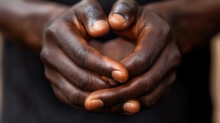 Dark skin hands clasped together in prayer