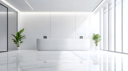 Fototapeta premium A simple and minimalistic office with bright white walls and clean spaces.