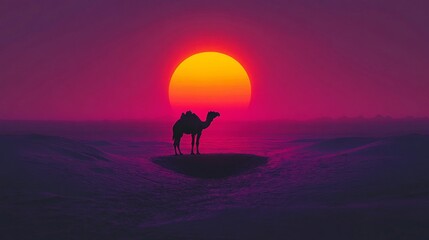 Silhouette Camel Desert Sunset Vivid Colorscape