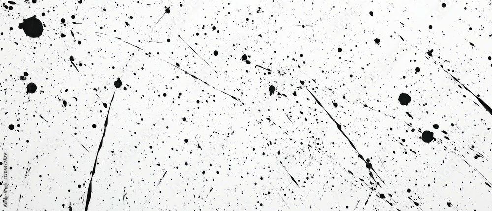 Poster patterns of splattered black ink on a white background creating abstract textures