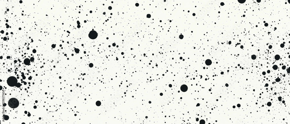 Poster unique texture of black ink splatters on a bright white background creating a bold pattern