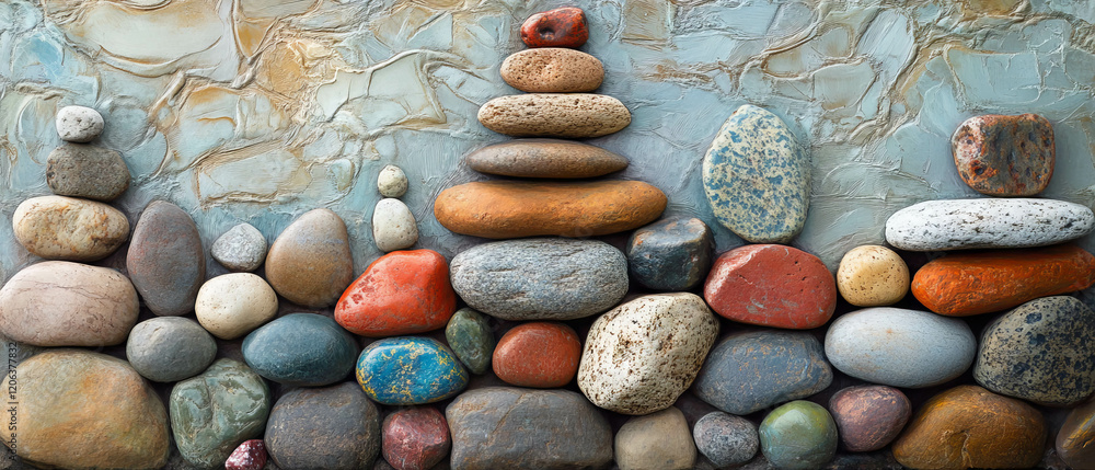 Aufkleber stacked stones create a textured display with earthy colors and irregular shapes