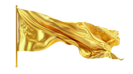 Gold flag waving, silk on transparent background