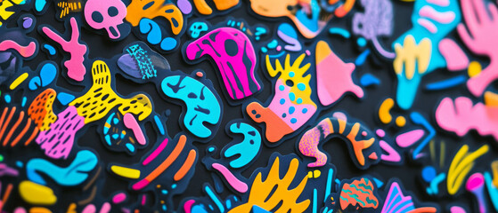 Obraz premium Colorful sticker sheets showcase vibrant designs and glossy textures for creative fun