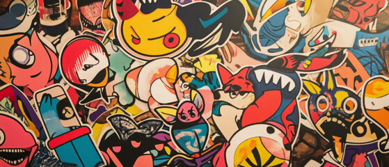 Obraz premium Colorful sticker sheets showcasing playful designs and glossy surfaces for creative projects