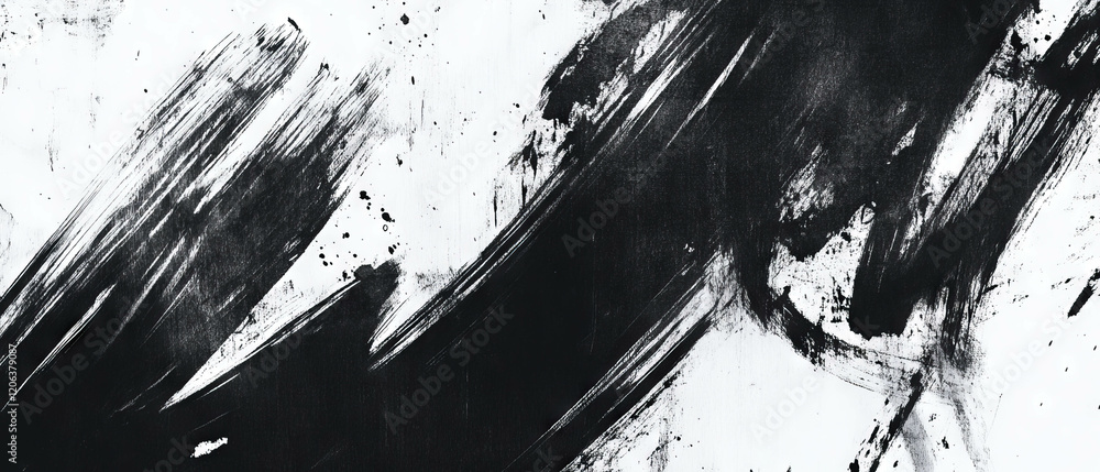 Poster thick black ink strokes create bold patterns on a white background for artistic expression