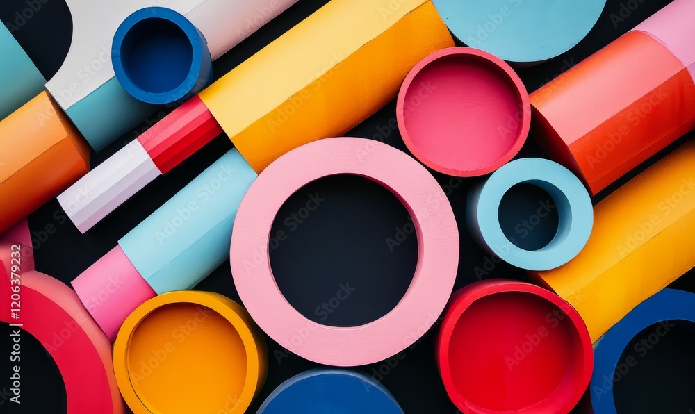 Poster abstract composition of intersecting colorful cylinders