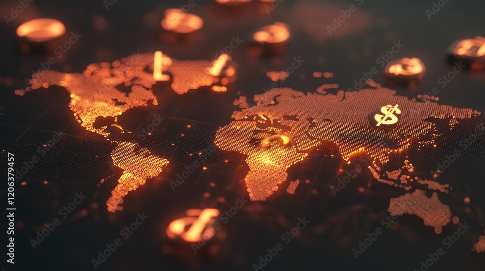 Poster Global Currency Network Illuminating World Map