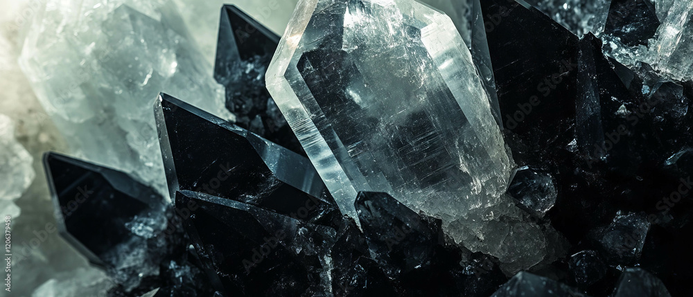 Poster exploring the unique texture of tourmalinated quartz with black tourmaline inclusions