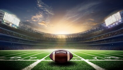 an american football stadium with the ball in the foreground game day atmosphere and sports action