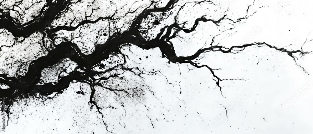 Poster veined black ink patterns create intricate designs on a white background