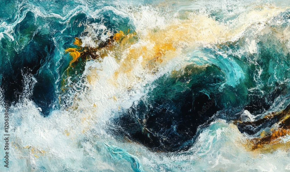 Poster extreme close-up shot capturing the essence of waves in tidal tempest