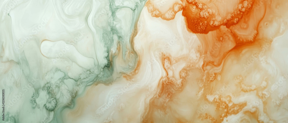 Poster Washed ink patterns create soft gradients with diluted colors in abstract art