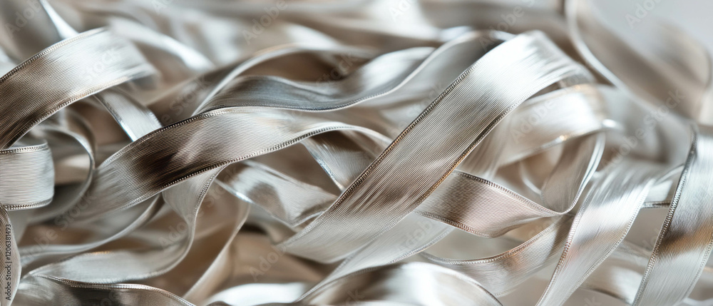 Poster flexible wired ribbons with a smooth texture and crisp edges scattered in an artistic arrangement