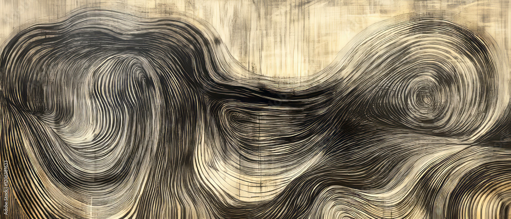 Poster captivating wood grain texture exploration through intricate scribbled lines and patterns