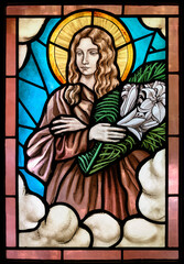 Saint Maria Goretti. A stained-glass window in the Oasis of Peace community chapel in Medjugorje, BiH.