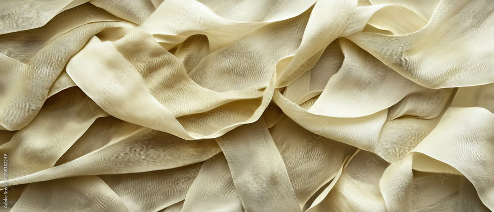 Poster exploring the intricate textures of woven ribbons in delicate patterns