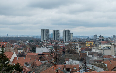 Fototapeta premium Scenic aerial panoramic Belgrade vista in winter, Serbia