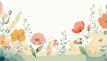 Abstract simple vintage vector art floral background vector in pastel colors, wallpaper with watercolor botanical spring details, leaf framed, flower, vivid foliage, aquarelle frame.