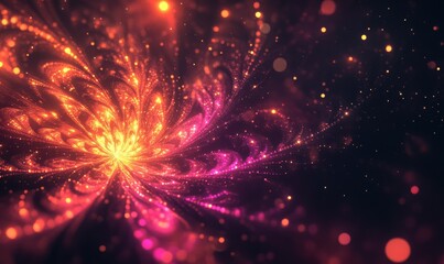 Fototapeta premium Fiery Fractal Fireworks Illuminate the Night Sky with a Burst of Colorful Light and Energy