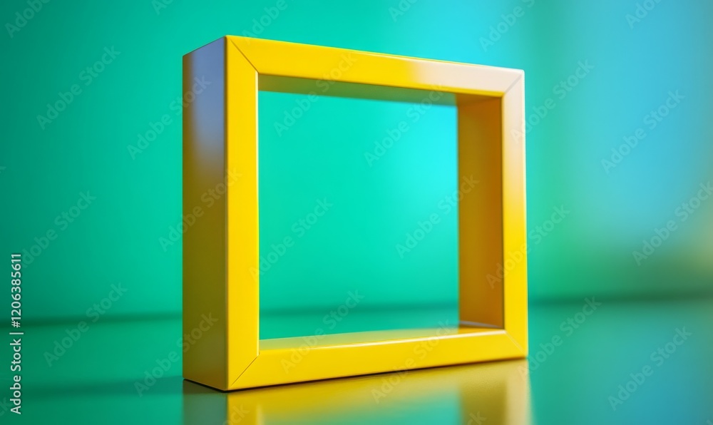 Poster fluorescent modern yellow frame on green background with shallow depth of field