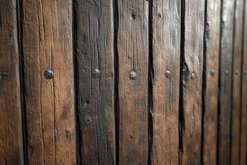 Fototapeta premium Rustic wooden planks with aged texture and metal fasteners.