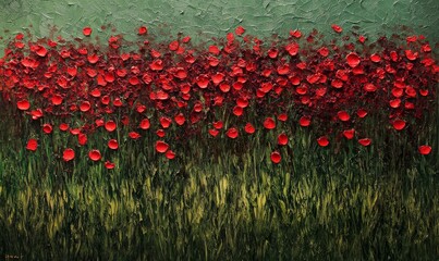 Field of red flowers in green grass