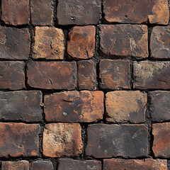 Rustic brick wall with weathered textures and earthy tones in a seamless pattern