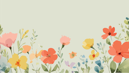 Naklejka premium Abstract simple vintage vector art floral background vector in pastel colors, wallpaper with watercolor botanical spring details, leaf framed, flower, vivid foliage, aquarelle frame.