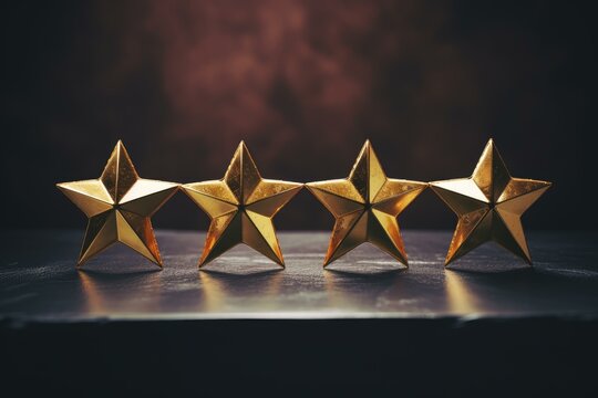 Four golden stars standing on dark surface represent high quality and excellence