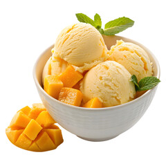 A ball of natural mango ice cream in bowl