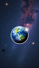 Obraz premium The Earth in the Cosmic Sky,created with tecnology, sticker style, with white tones