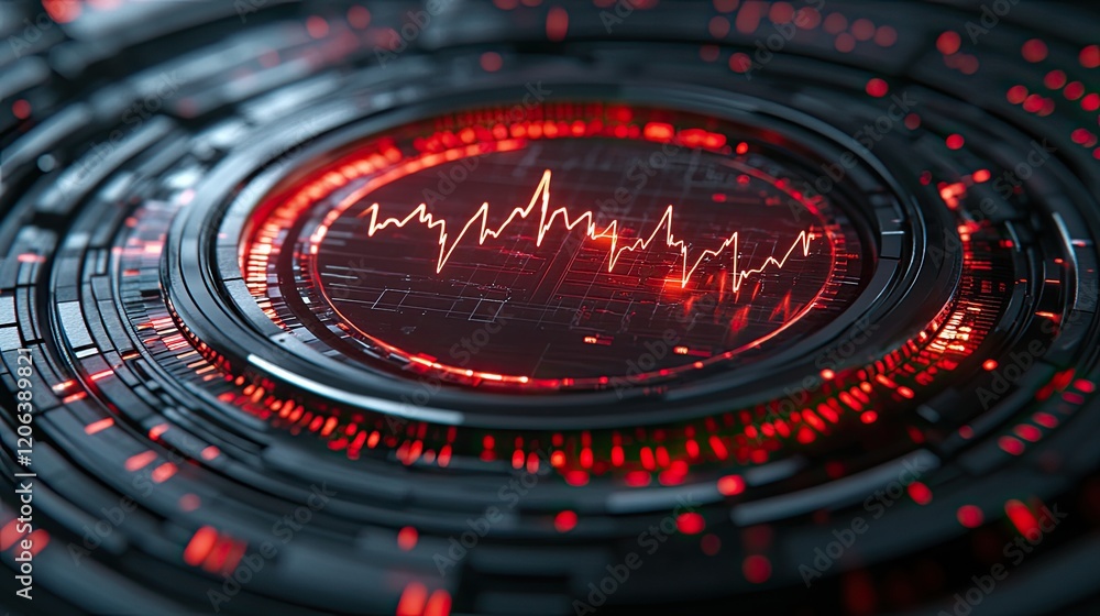 Poster futuristic technology displaying a red stock market graph