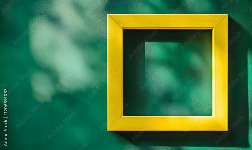Poster fluorescent modern yellow frame on green background with shallow depth of field