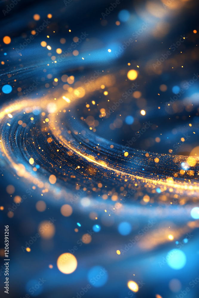 Poster Swirling patterns of blue and gold lights create a mesmerizing abstract visual effect in a cosmic atmosphere