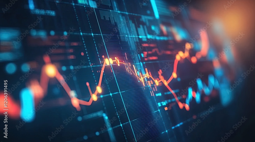 Poster dynamic stock market data display shows fluctuating trends