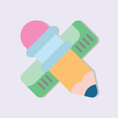 Stylized illustration of a pencil and ruler in pastel colors on a light background, simple shapes